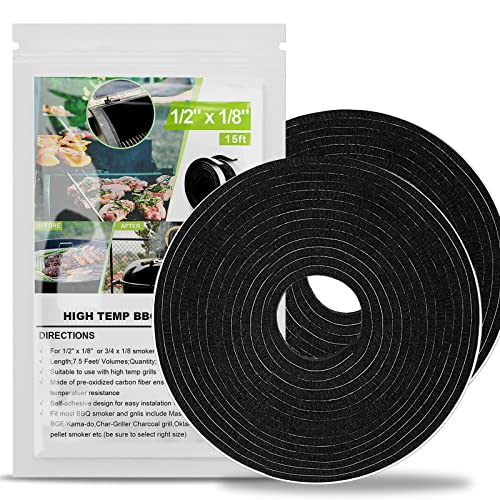 Smoker Gasket Seals, 1/2" x 1/8" 15 FT High Temp Gasket Smoker Chef
