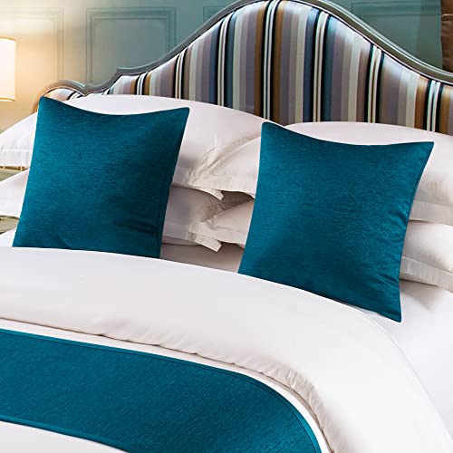 Osvino Solid Bedding Scarf Luxury 100% Microfiber Anti-Fade Bed Runner For Pets Bedroom Hotel Bedding Protector Slipcover, Dark Blue, 2 Pillowcases #TOP18