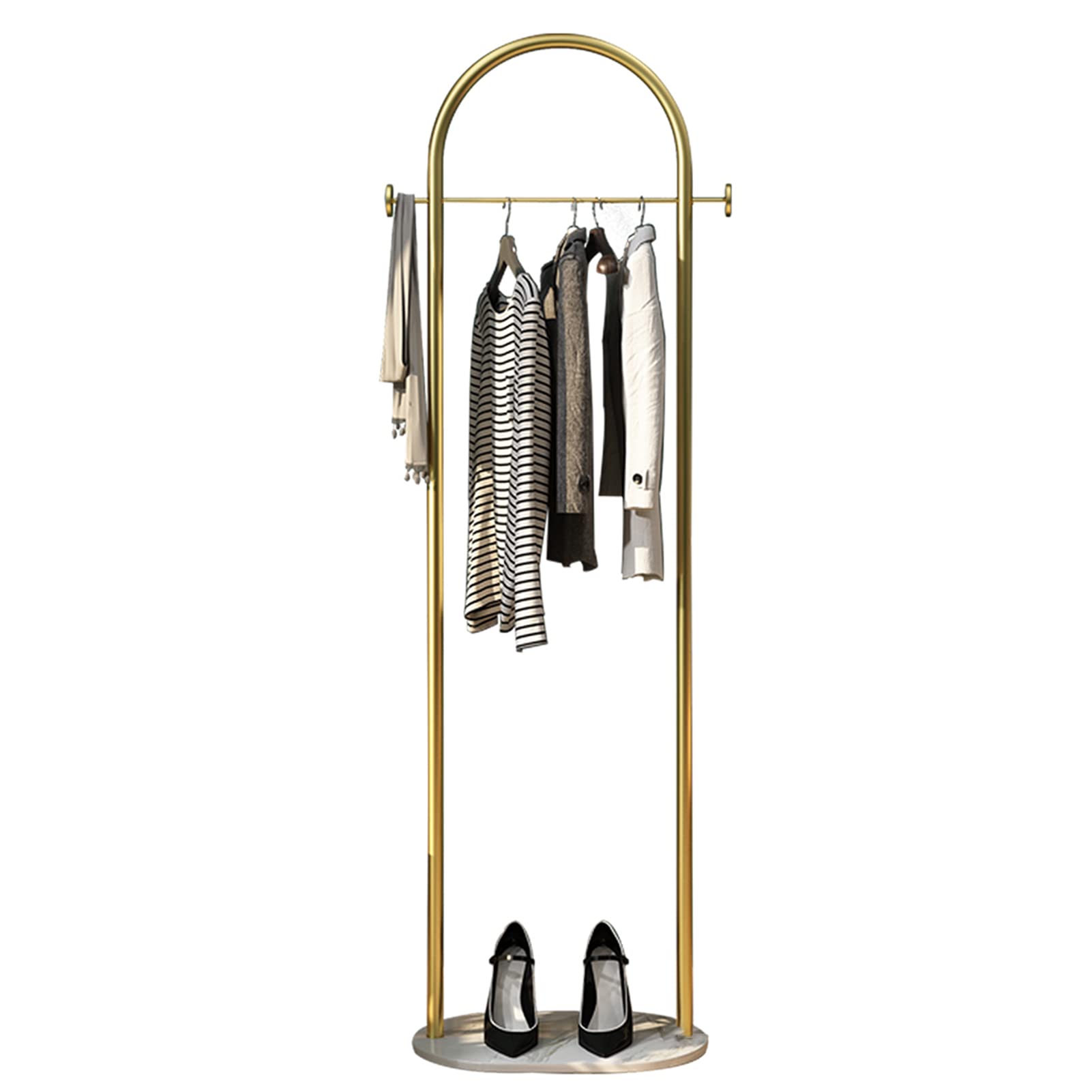 YNBSHGAA Modern Metal Garment Rack with Marble Base Freestanding Coat Rack with 2 Hooks for Bedroom and Hallway Space Saving Hanging Clothes Rack,Gold