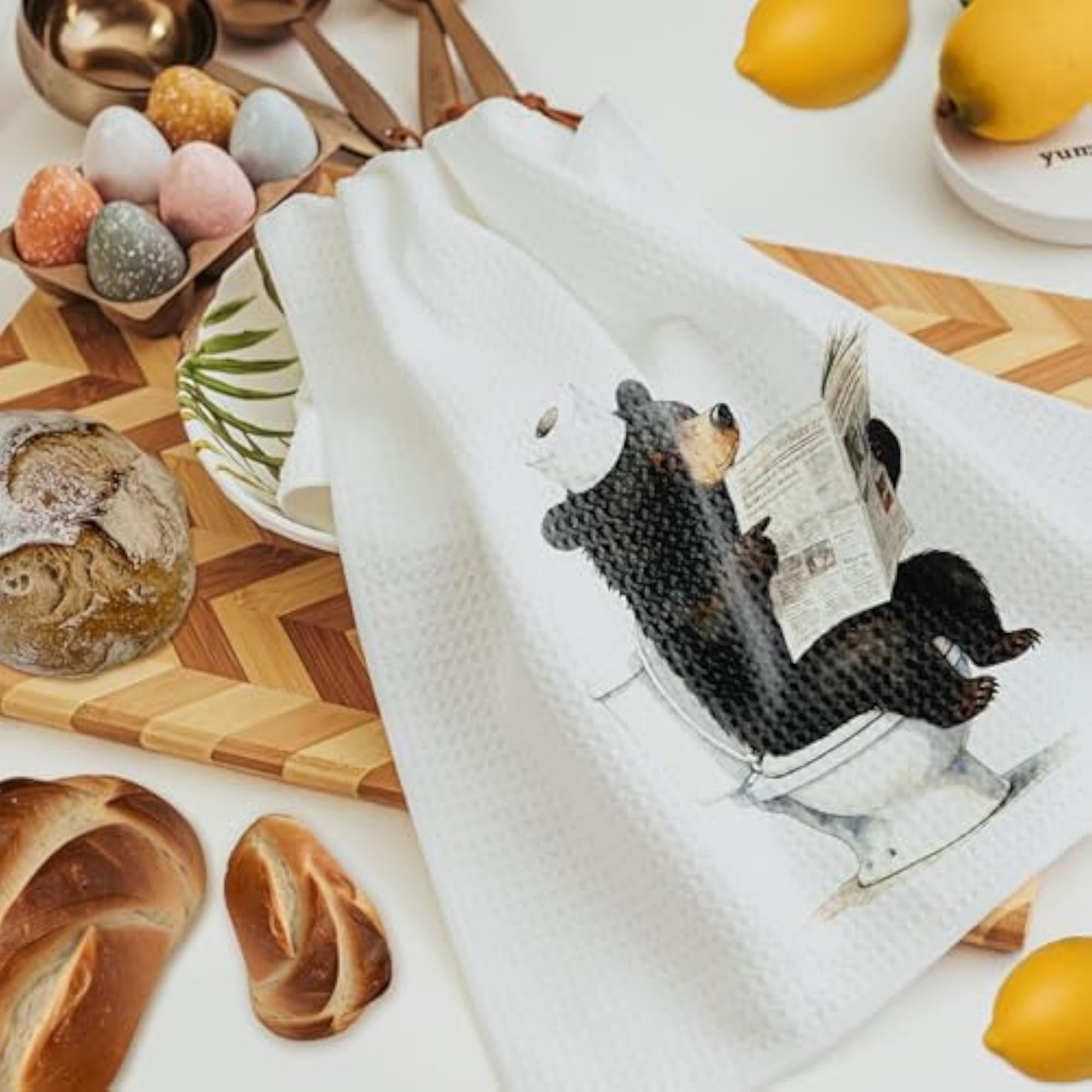 Funny Black Bear Bathroom Hand Towels, Bear Lover Gift