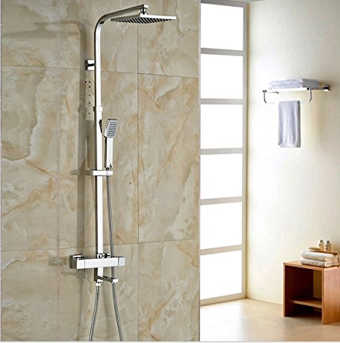 Robinet de baignoire thermostatique chrome avec douche pluie Gowe 20 cm