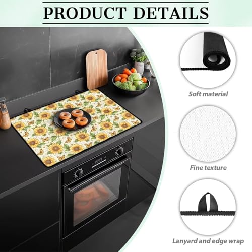 Image of Sunflower Butterfly Stove Top Cover for Electric Stove, Glass Ceramic Stove Top, Heat Resistant Cooktop Cover Dish Drying Mats