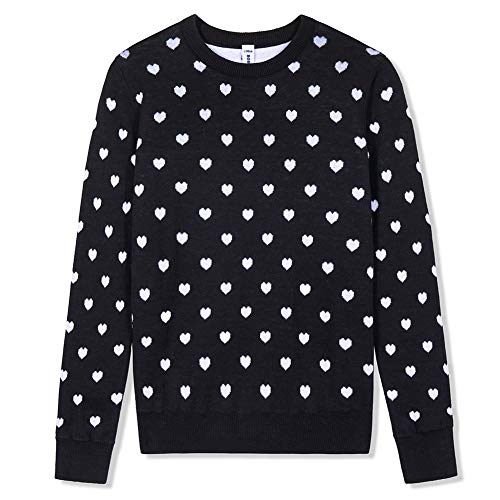 BOBOYOYO Girls Sweaters Cotton Kids Heart Sweater Valentine Holiday Pullover Teen Clothes Crew Neck Knit Top Long Sleeve Black