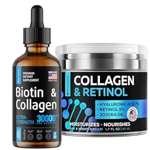 S RAW SCIENCE Beauty and Skin Revitalization – Vitamins for Healthy Hair, Skin and Nails & Anti-Aging Face Moisturizer – Biotin & Collagen Drops 30000mcg 2oz and Collagen Day & Night Cream 1.7oz