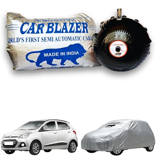 Image of CARBLAZER Portable & Semi-Automatic Full Body Car Covers: Heavy Duty Device| Anti-Theft| Dust & Scratch Proof | Water & Wind Resistant|Custom Fit| Dual-Side Cover, Compatible for Hyundai Grand i10