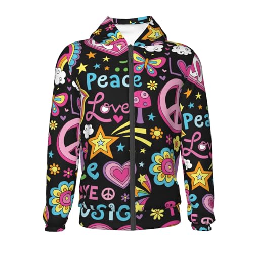 Peace Love and Dove Flower Power Kid Hoodies Boys Zip Up Sweatshirts Girls Pullover with Pocket2