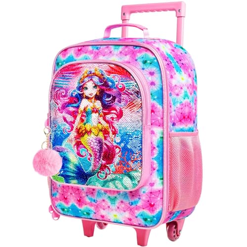 Image of CCJPX Kids Suitcases for Girls, Cute Mermaid luggage Rolling with Wheels, kids carry on luggage for Children Toddler Elementary(Pink)