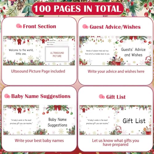 Image of Fuyoooo 27 Pcs Christmas Baby Shower Guest Book Gold Pen Photo Corner
