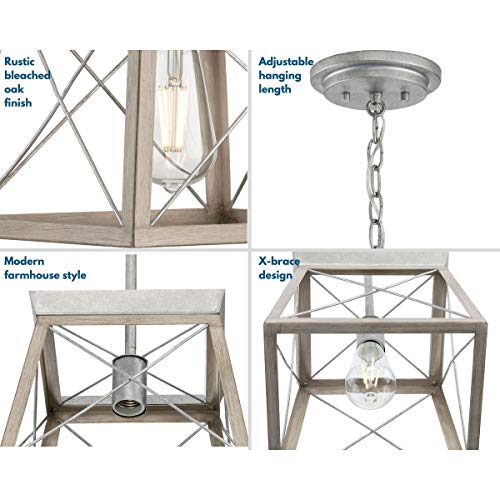 Image of Progress Lighting Briarwood Collection 1-Light Bleached Oak Farmhouse Mini-Pendant Light, Galvanized, 9.00x10.00x10.00