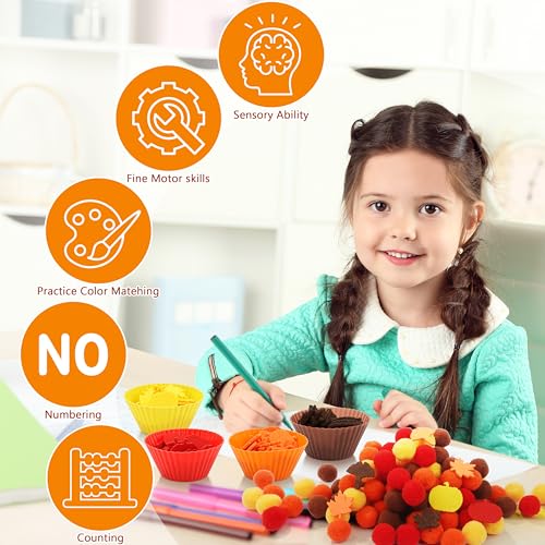 Fall Sensory Bin Fillers - 353 PCS Thanksgiving Fine Motor Toys for Kids, Autumn Counting Sorting Set with Felt Leaves Tweezers & Clip for Sorting Counting Training Preschool Learning Activity - Image 6