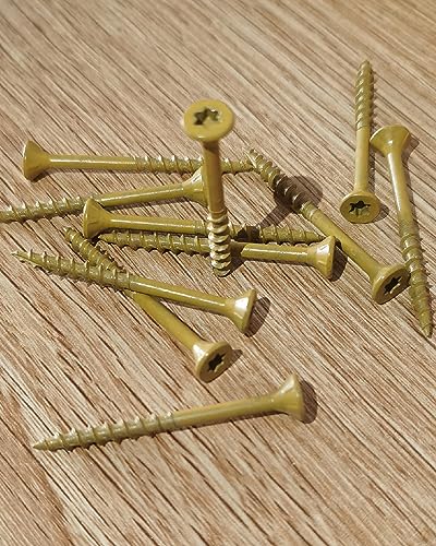 Image of Deck Screws #8 x 1-1 /2 Inch, Exterior Wood Screws, Flat Torx Drive Head, Partially Threaded, Tan Coated Carbon Steel, Pack of 25 by IMScrews