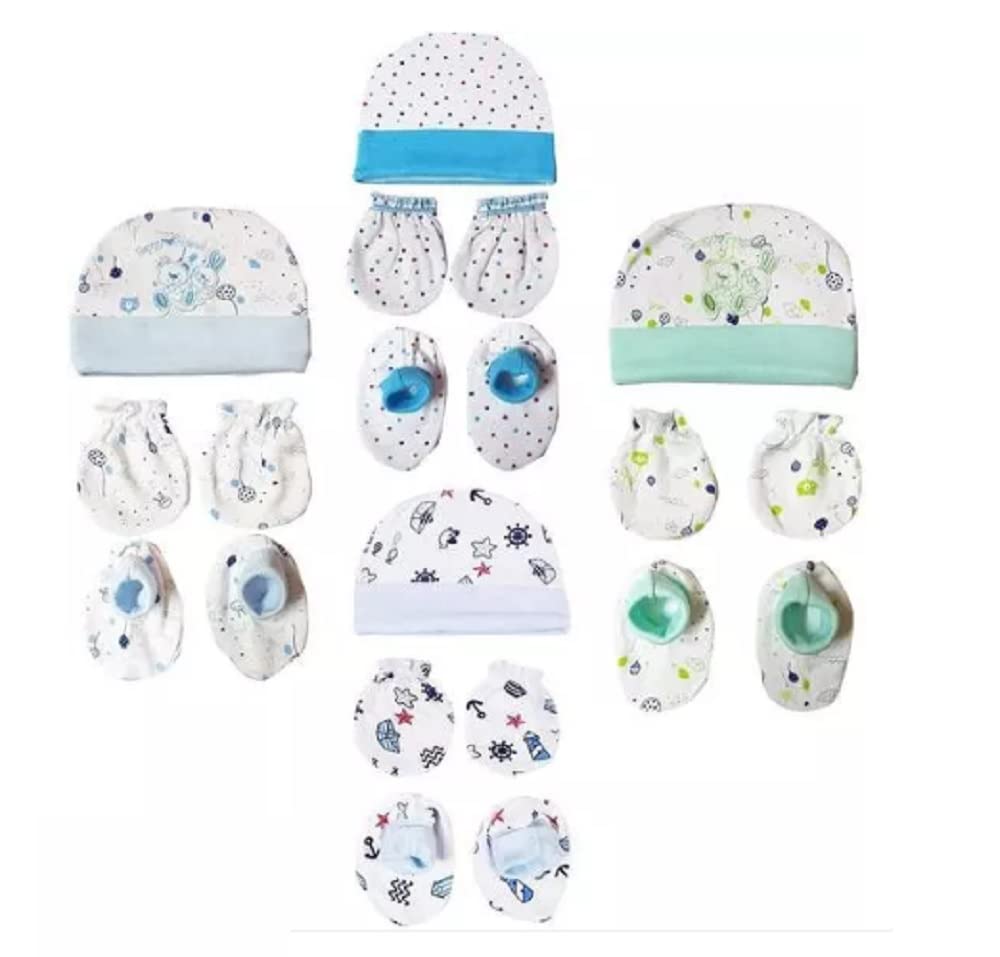 100% Cotton Baby Mittens Caps Gloves and Booty Combo Set - Pair of 2 (Assorted Colours, 0-6 Months) | Unisex Booty Set | Durable Cotton Gift Set | Multicoloured Hand Gloves-image-10