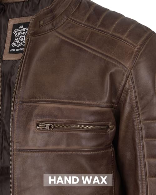Image of Decrum Cafe Racer Leather Jacket for Men - Real Lambskin Motorcycle Style Mens Jacket with Zipper Closure