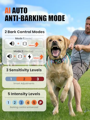 2-in-1 Dog Bark & Shock Collar, Dog Training Collar with 4 Training Modes Beep/Vibration/Shock/no Shock, 3300FT Remote, IPX7 Waterproof E Collars with AI Anti-Barking for Small Medium Large Dog - Image 4