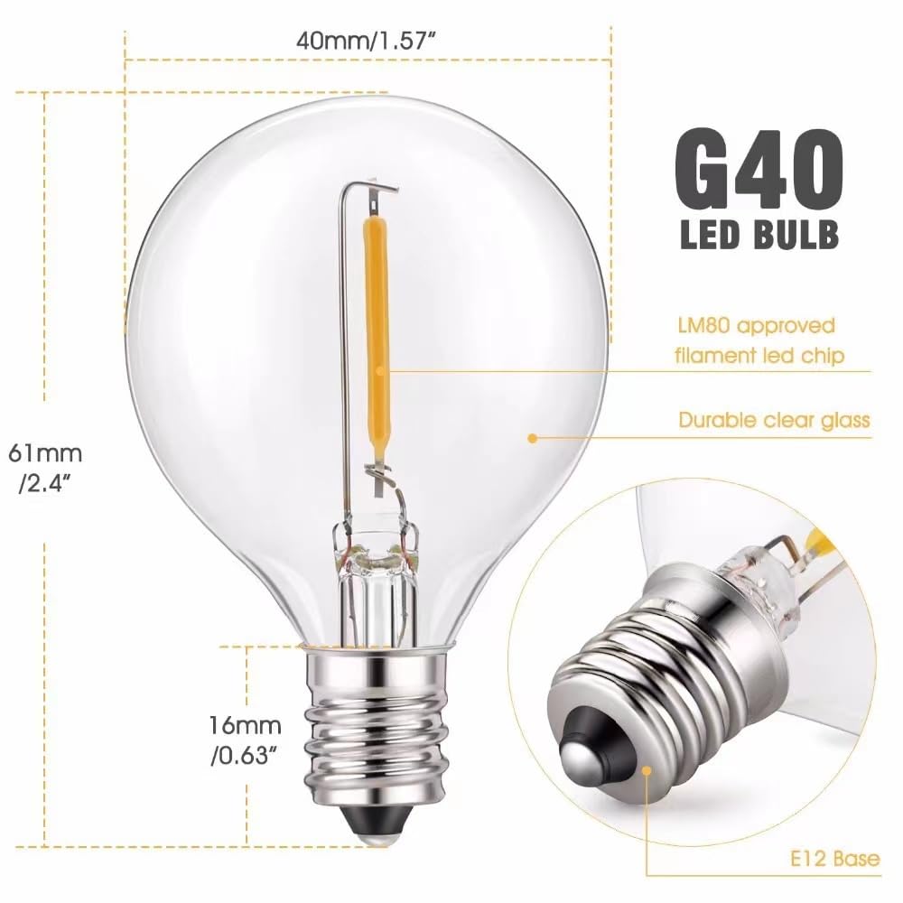 30 m lange Lichterkette für den Außenbereich mit 102 bruchsicheren G40-LED-Leuchtmitteln für den Innen- und Außenbereich, 2 Stück, 15 m anschließbare Hängeleuchten für Party-Dekoration