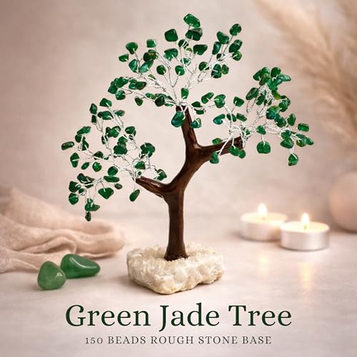 Image of REMEDYWALA Charged Energized Green Jade Crystal Tree Cluster Stone Base for Reiki Healing Green Jade Stones Crystal Tree 150 Beads