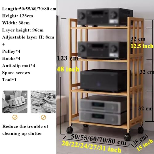 4 Tier AV Media Stand Corner Shelf, Living Room Stereo Component Storage Organizer Unit, CD Record Player Audio Video Rack Shelving, Entertainment Center, Game Console Stand For Home/Office/Theater(W-