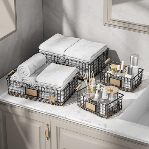 Bathroom-Organizers-and-Storage-4-Pack-Storage-Baskets-for-Shelves-Multipurpose-Bins-Organizer-with-Wooden-Handles-Decorative-Organizer-Baskets-Set-for-Bathroom-Laundry-Living-Room-Black Bathroom Organizers and Storage 4 Pack Storage Baskets for Shelves Multipurpose Bins Organizer with Wooden Handles Decorative Organizer Baskets Set for Bathroom Laundry Living Room Black