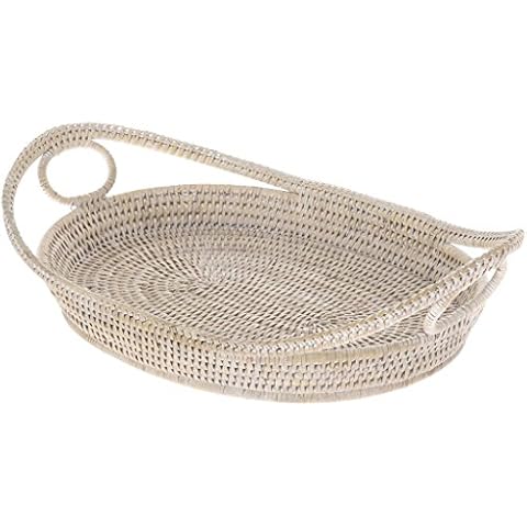 KOUBOO La Jolla Oval Rattan Tray With Looped Handles, White Wash Cover