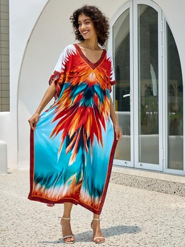 Image of NFVNKJ Women's Plus Size Beach Lounge Kaftan Maxi Dress Swimsuit Coverup for Women