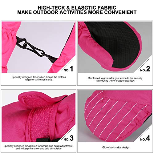 Andake Winter Warm Waterproof Kids Ski Mittens Gloves for Todder Baby Girls and Boys (Pink,5-8Y)