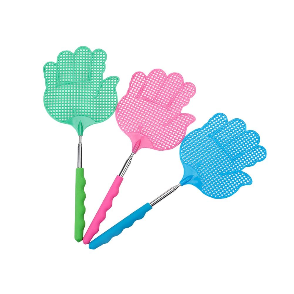 JoyzzzRetractable Fly Swatters, 3Pcs Durable Plastic Fly Swatter Heavy Set, Practical Retractable Mini Fly Racket with Stainless Steel Rod, Heavy Duty Fly Swatter for Indoors and Outdoors