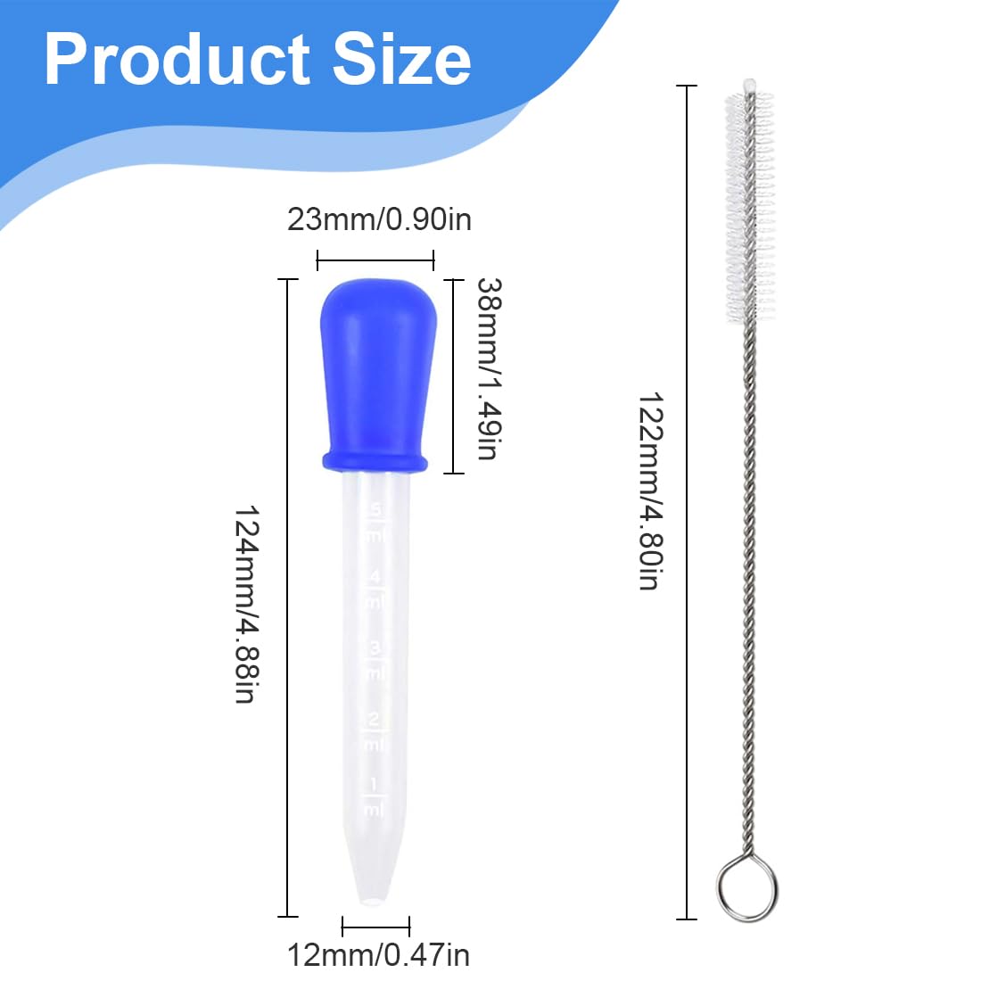 5 Pièces 5ml Pipettes Graduées Plastique und 1 Brosse Propre, Pipette Dropper pour Laboratoire Enfant und Alimentaire, Bonbons, Animaux Domestiques, Plantes,Liquide Pipettes