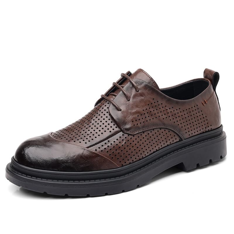 Men's Prom Formal Oxford Shoes Luxury Leather Lace Up Round Toe Non Slip Wedding Casual Shoes Hollow Design