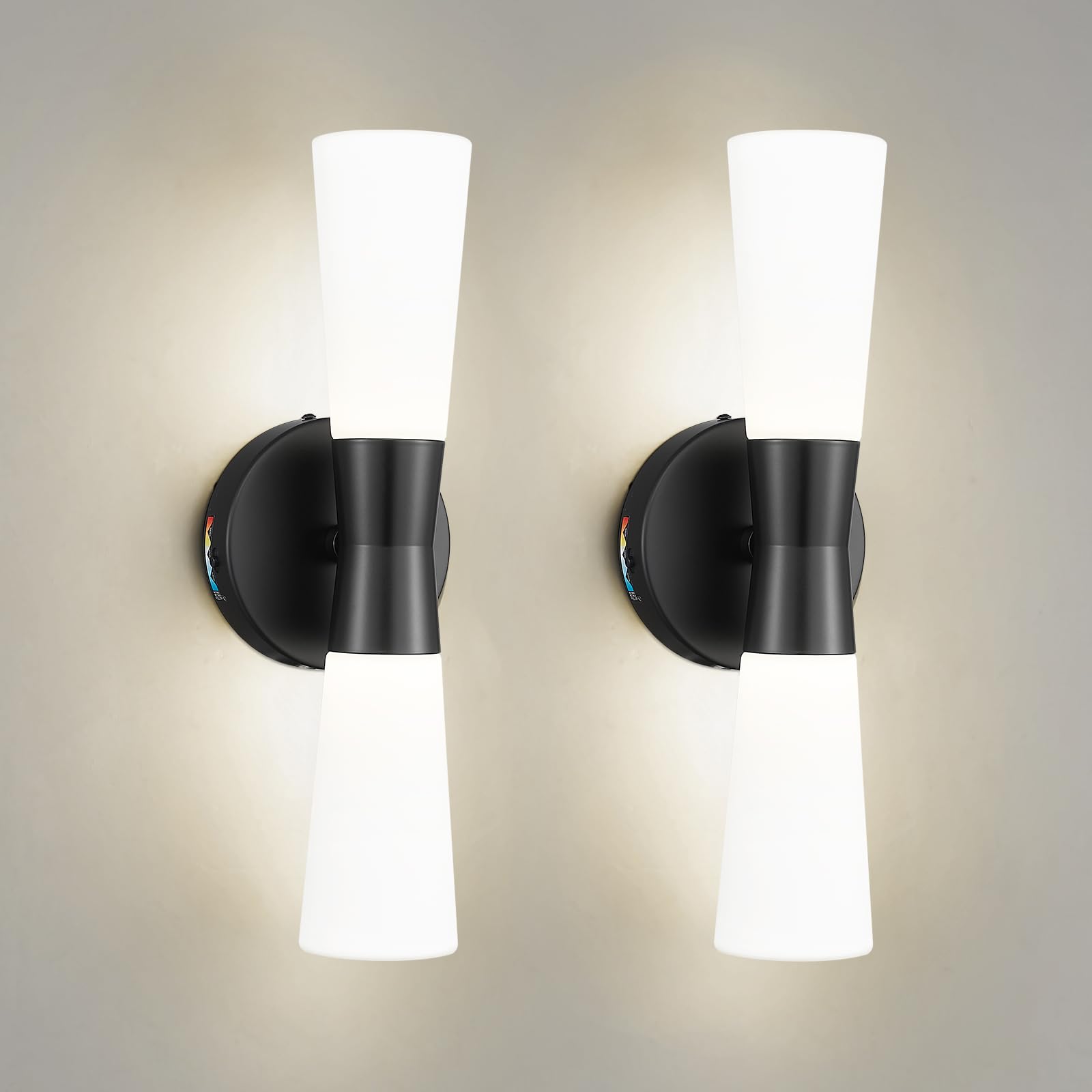 kudos 2 Pack Black Vanity Lights, Milk White Glass, 3CCT, KDVL13-BK-2PK