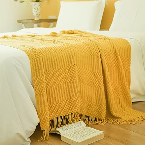 Blagic Knitted Throw Blanket For Couch, Bed And Sofa. Super Soft Blanket With Tassels, Yellow Throw Blanket, 50 X 60 Inches Lightweight & Cosy Home Decor #TOP1