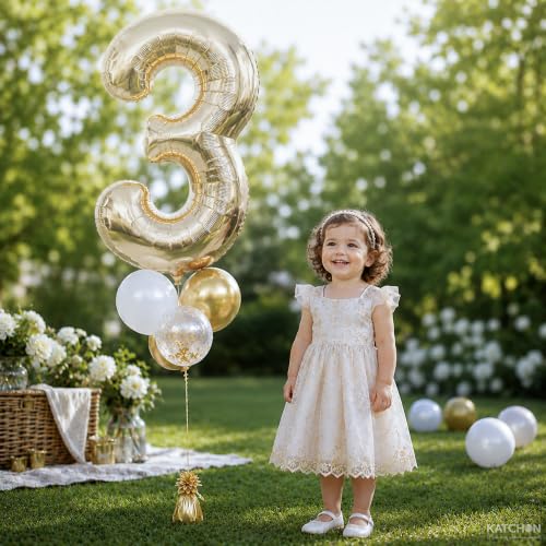 Image of KatchOn, Champagne Gold Number 3 Balloon For Birthday Decorations - 40 Inch