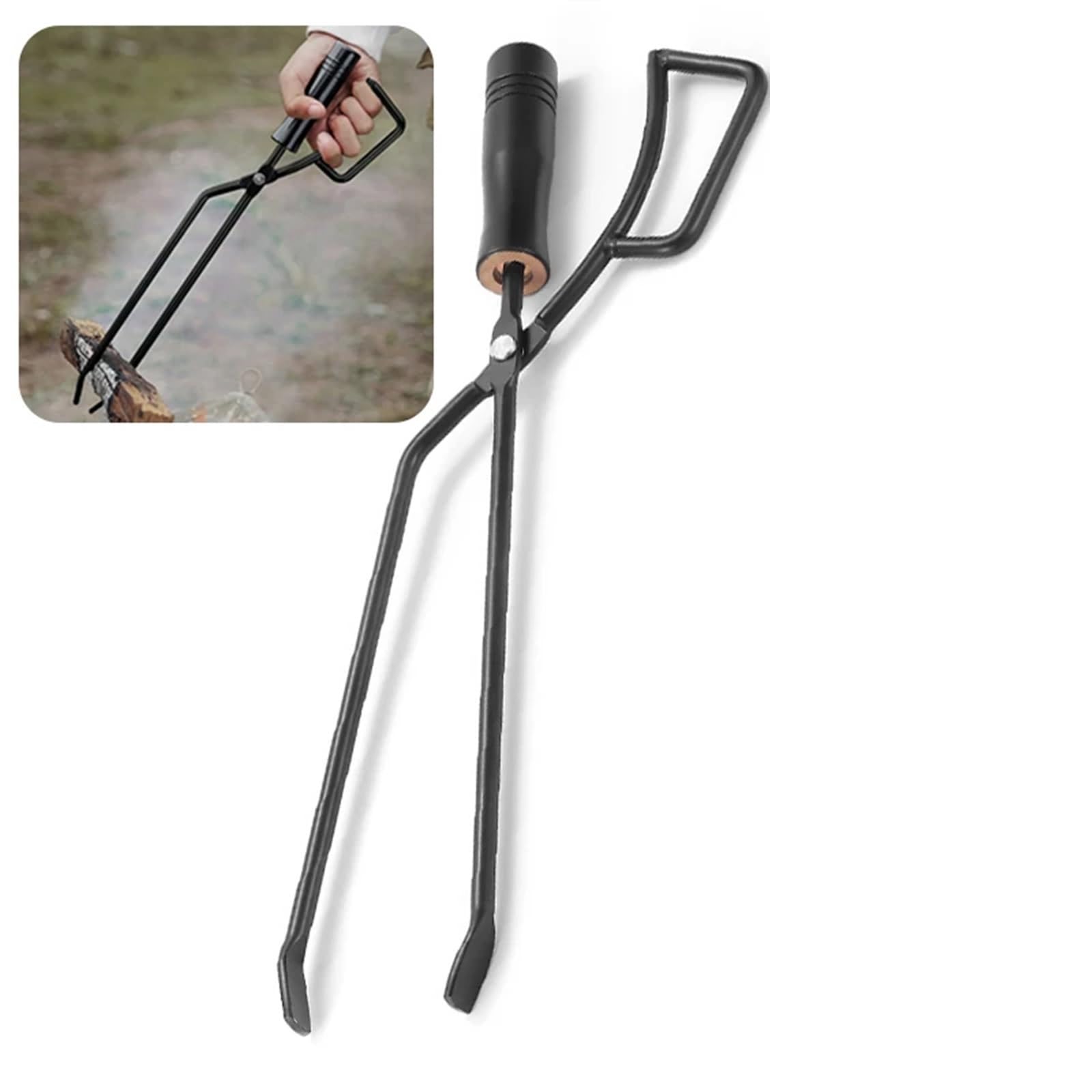 Pinze da Fuoco, pinze per Barbecue, pinze per Carbone, pinze per Carbone con Becco D'Anatra, pinze per Bruciare, pinze per Carbone, pinze per Carbone con Manico in Legno massello (Marrone) (Nero)