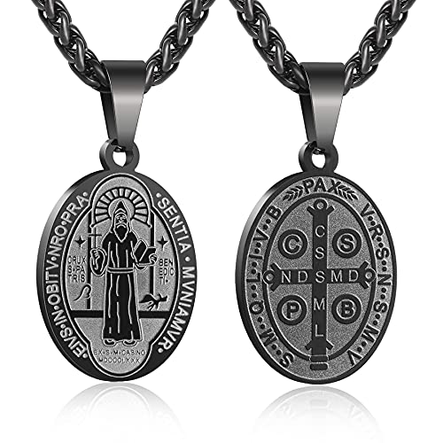 P. BLAKE Oval Saint Christopher/Michael/Joseph/Jude/Virgin Mary/Joseph/Francis/Patrick/Anthony/Benedict/Thomas Necklace for Men Women, Stainless Steel Catholic Patron Pendant with Chain 24 Inches