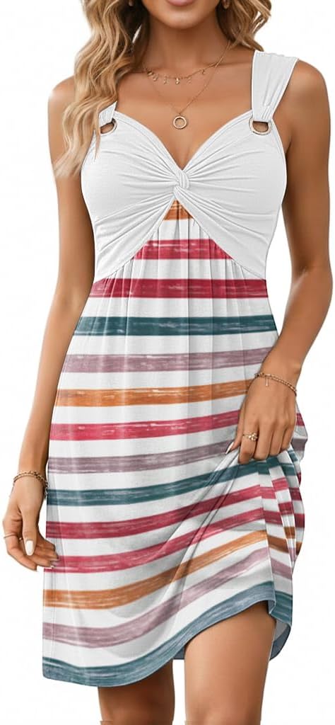 Disamer Sundresses for Women 2026 Vacation Spring Front Knotted Summer Dresses Swimsuit Beach Cover Ups Twisted Mini Dress