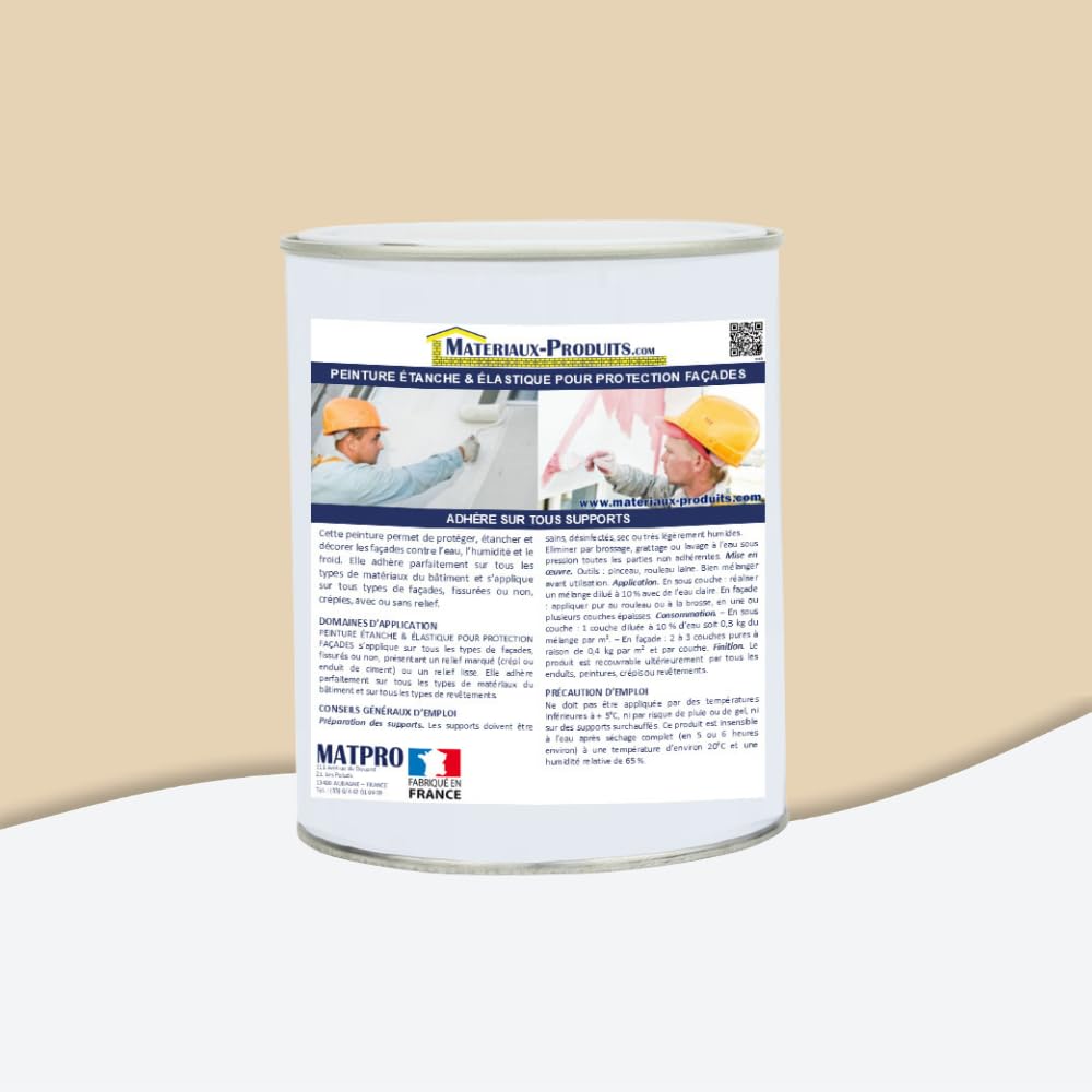 MATPRO - Peinture Étanche & Élastique pour Protection de Façade - pour Mortiers, Briques, Crépis, Fissurés ou Non, Avec ou Sans Relief - Beige - 36Kg