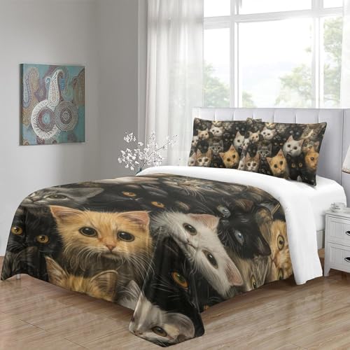 Housse de couette chat 3D fermeture éclair parure microfibre 140x200 - 5