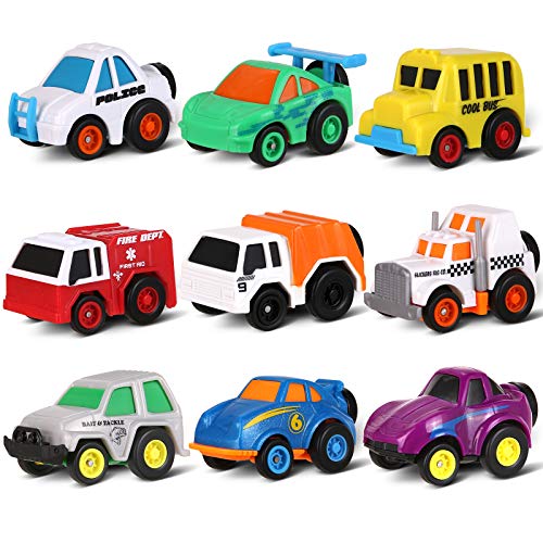 Pull Back Vehicles, Toymus Mini Traffic Vehicles & Race Car Toys, Toys Cars for 3-14 Year Old Boys, Friction Car Toy Play Set, Die-cast Cars, Push and Go, Toy Car Gift for Toddlers & Kids, 9 PCS