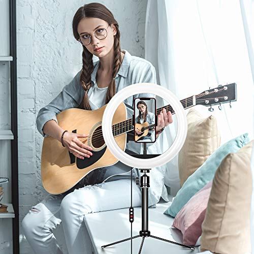 Selfie Ring Light with Tripod Stand, 10.2‘’ Desk Led Ring Light for Live Stream, YouTube, Vlog, Zoom Light for Video Conferencing, Tik Tok Light with Bluetooth Controller for iPhone and Android Phones - Thumbnail 5