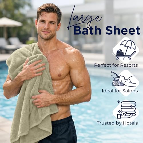 Image of DAN River 2 Pack Bath Sheets Extra Large 35x70, Large Bath Towels for Adults, XL Oversized Heavy Duty Towel Set, 600 GSM 100% Ring Spun Cotton, Soft Quick Dry, Beige