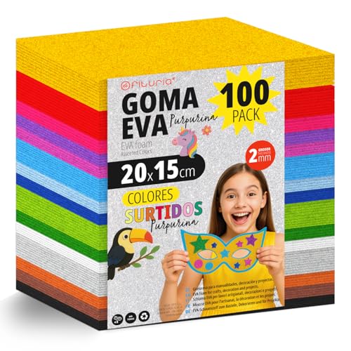 Goma Eva con purpurina para decorar fiestas infantiles y crear recuerdos con el pack 100 hojas