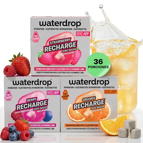 waterdrop® Microlyte Mix – 36 Cubos Electrolitos Sin Azúcar & Sales Minerales para Deporte – Bebida Isotónica Hidratación & Recuperación – Magnesio, Calcio & Zinc – Naranja, Fresa & Arándano – Vegano