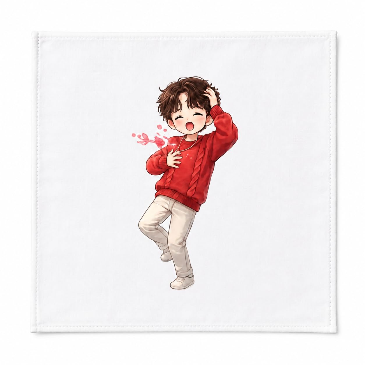 White Handkerchief with Cartoon Boy Heat Print for Kids-image-25