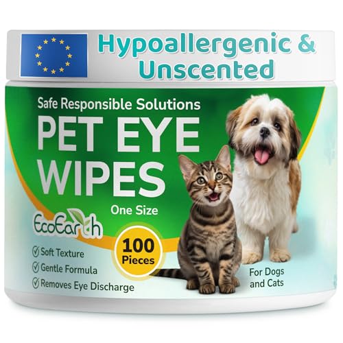 EcoEarth Premium-Augentücher für Hunde und Katzen – 100 Stück – Reinigungspads für die Augen von Haustieren zum Entfernen von Flecken, Krusten und Ausfluss