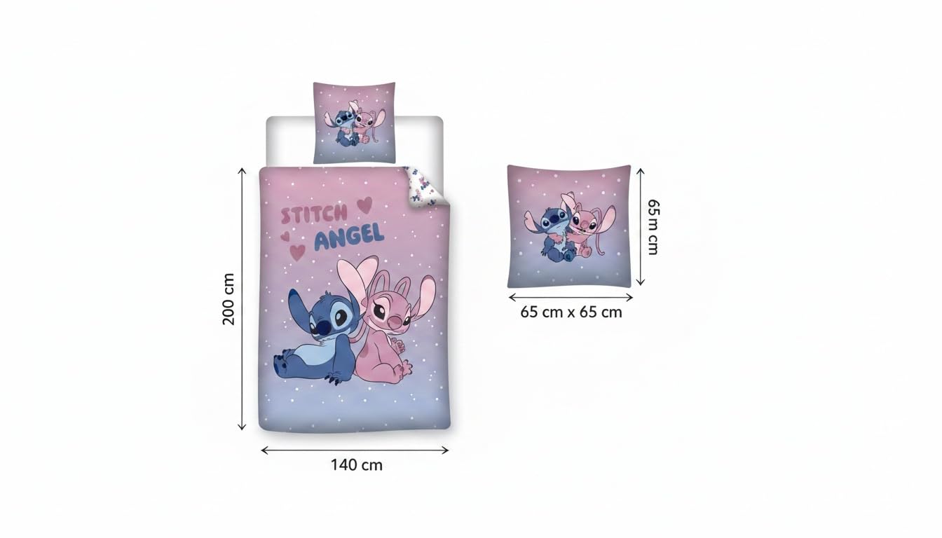 Stitch Angel Funda Nórdica Cama 90 140x200 + Funda Almohada Malva Azul