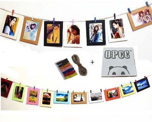 OPCC Wall Deco DIY Paper Photo Frame with Mini Clothespins and Stickers - Fits 4x 6 Pictures,Multi-Color DIY Hanging Paper Photo Frames set of 10