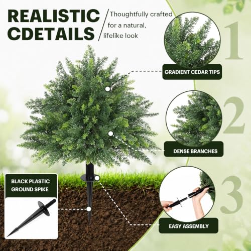 24.5" Set of 2 Artificial Cedar Topiary Ball Trees with Ground Spike - image 5