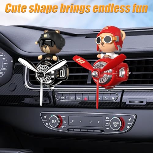 Image of 2Pcs Car Air Fresheners, Cute Bear Pilot Automotive Air Outlet Creative Car Perfume Diffuser, Automotive Accessories Air Vent Decoration with 8 Fragrant Tablets (Black 1+Red 1)