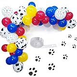 Elepplrty Dog Paw Cow Stripe Balloon Red Yellow Blue Latex Balloon 16ft Arch for Patrol Themed Baby...