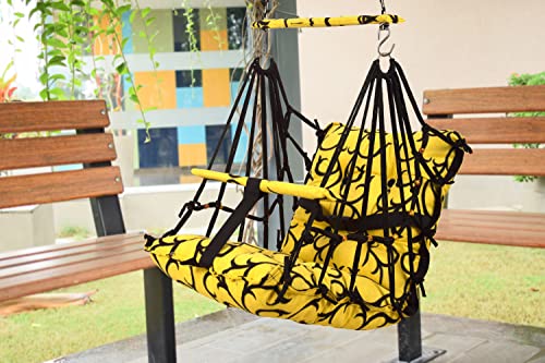 Image of BOFFLE Cotton Swing Chair for Kids Baby's Children Folding and Washable1-6 Years with Safety Belt /Home,Garden Jhula for Babies|Swing for Kids | Seat and Back Side 16x16 inch (Yellow WEL)