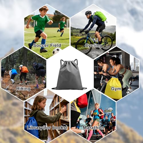 Image of Waterproof Drawstring Backpacks, Soccer-Texture Oxford Fabric, 16.9 inch x 13.8 inch,0.19 lb, Gym & Marathon Gear Sacks (1, Gray)